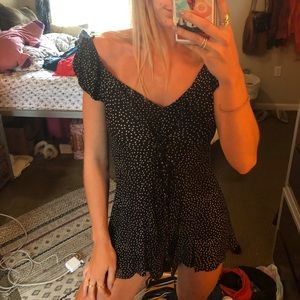 Black and white polka dot romper